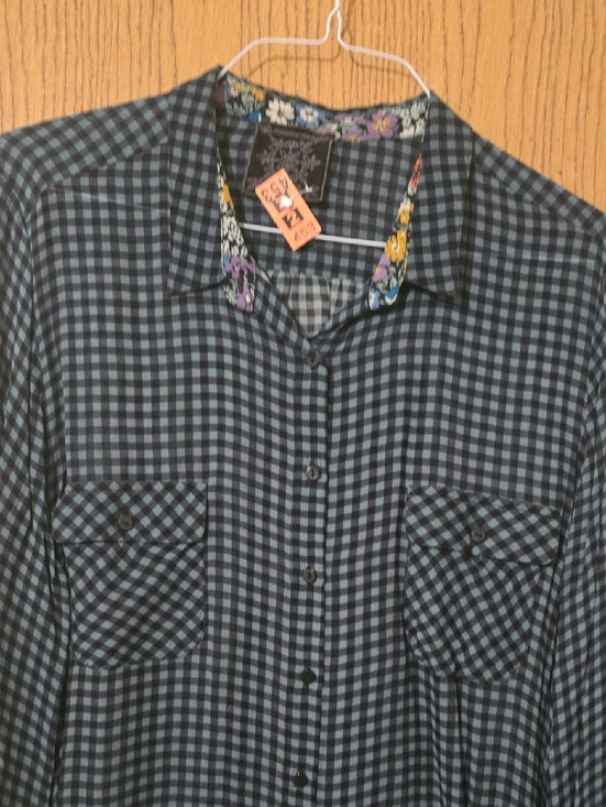Johnny Was Tops - Johnny Was Blue and Black Gingham Button-Up Shirt